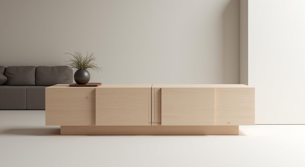 Aparador baixo de estilo minimalista 'Chiado' em madeira de freixo.