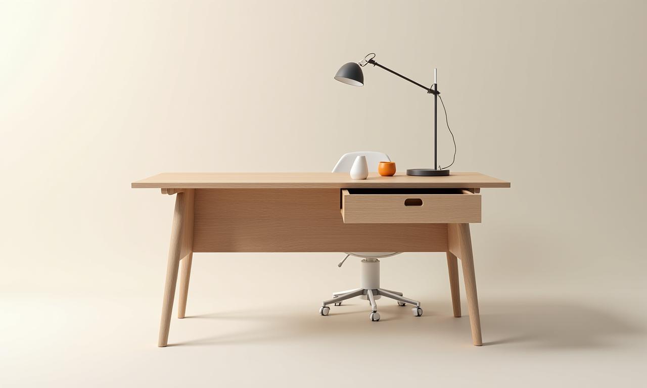 Secretária de trabalho 'Lapa' com design minimalista em carvalho claro.